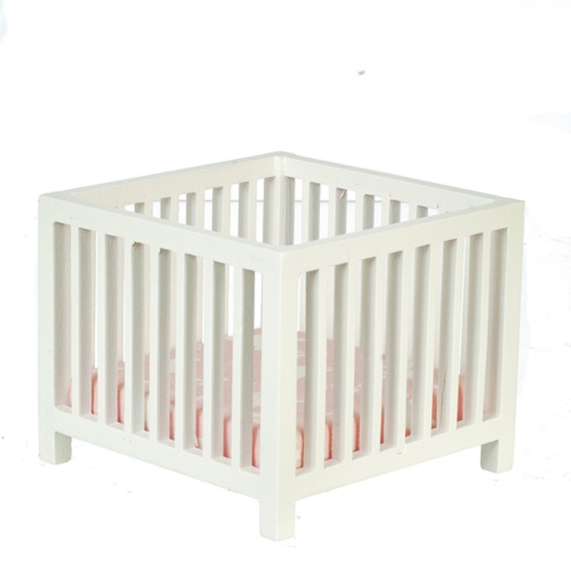 Dolls House White Slatted Play Pen Miniature Playpen Nursery Baby Furniture