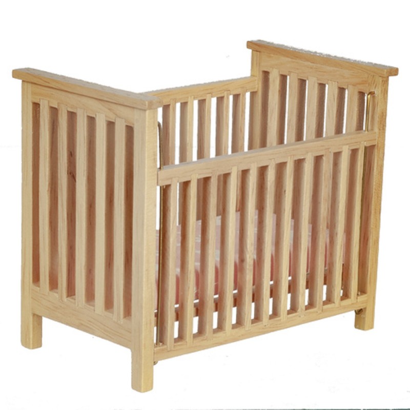 Dolls House Light Oak Slatted Cot Crib Miniature 1:12 Nursery Baby Furniture