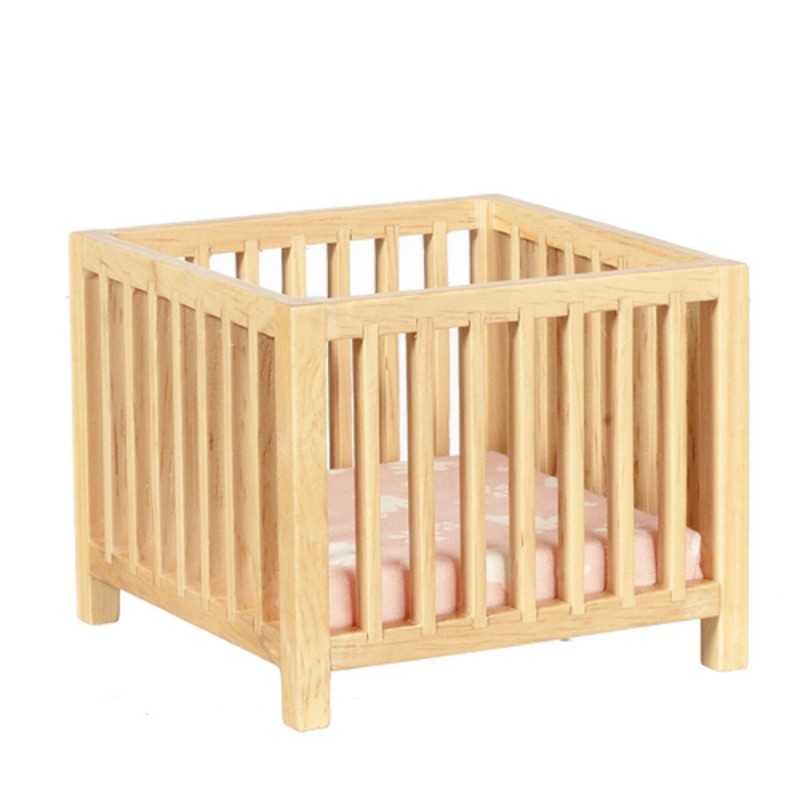 Dolls House Light Oak Slatted Play Pen Miniature Playpen Nursery Baby Furniture