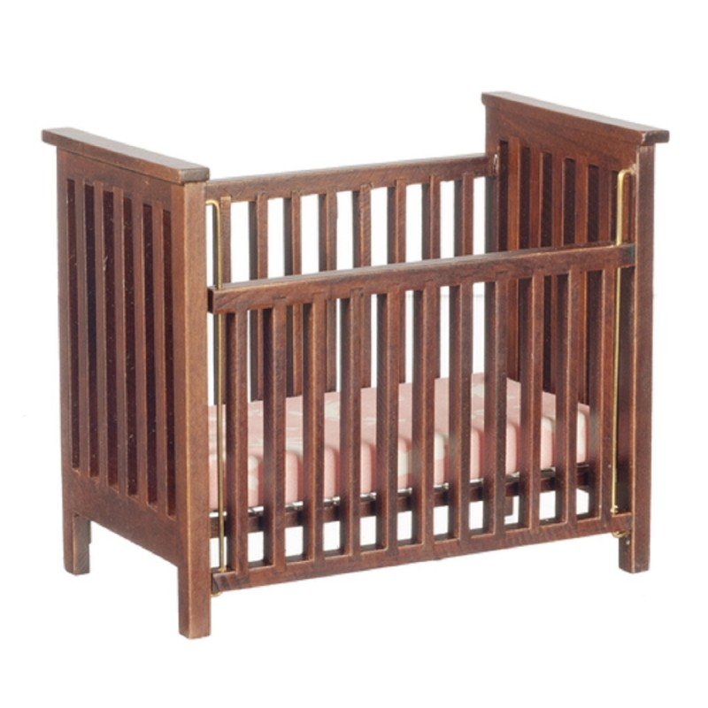 Dolls House Walnut Slatted Cot Crib Miniature 1:12 Nursery Baby Furniture