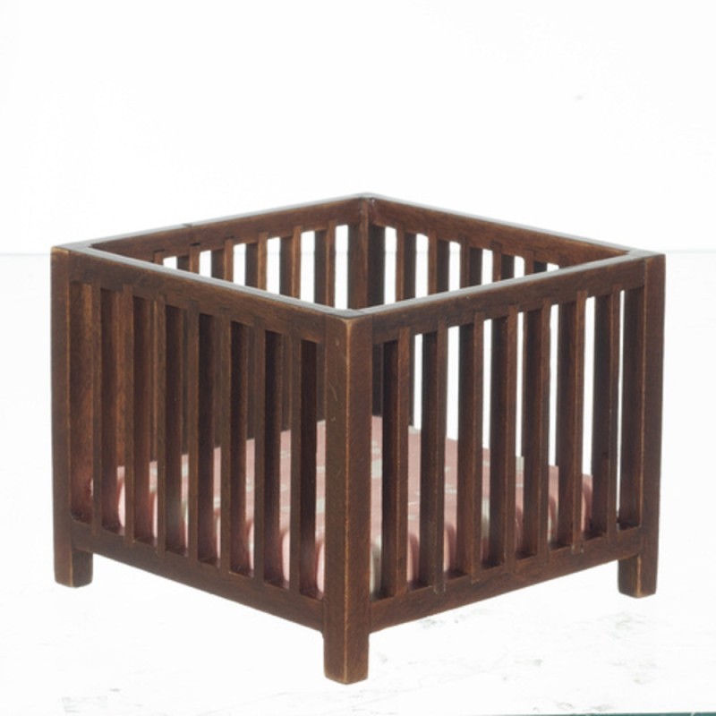 Dolls House Walnut Slatted Play Pen Miniature Playpen Nursery Baby Furniture