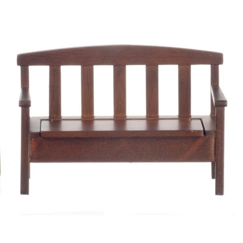 Dolls House Dark Oak Bench with Storage Seat Miniature Garden Patio Furniture