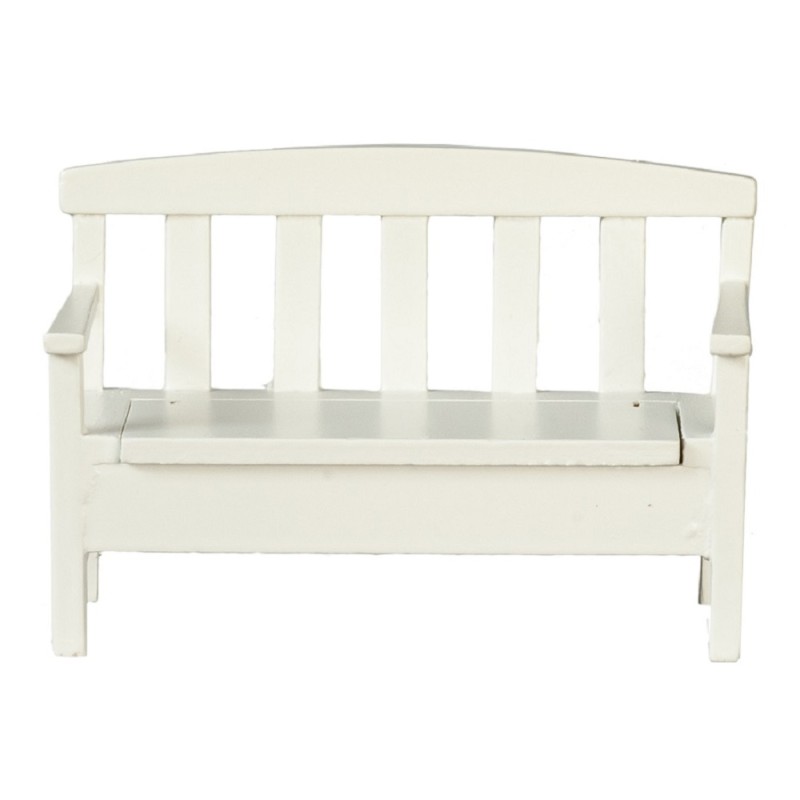 Dolls House White Bench with Storage Seat Miniature Garden Patio Furniture 1:12