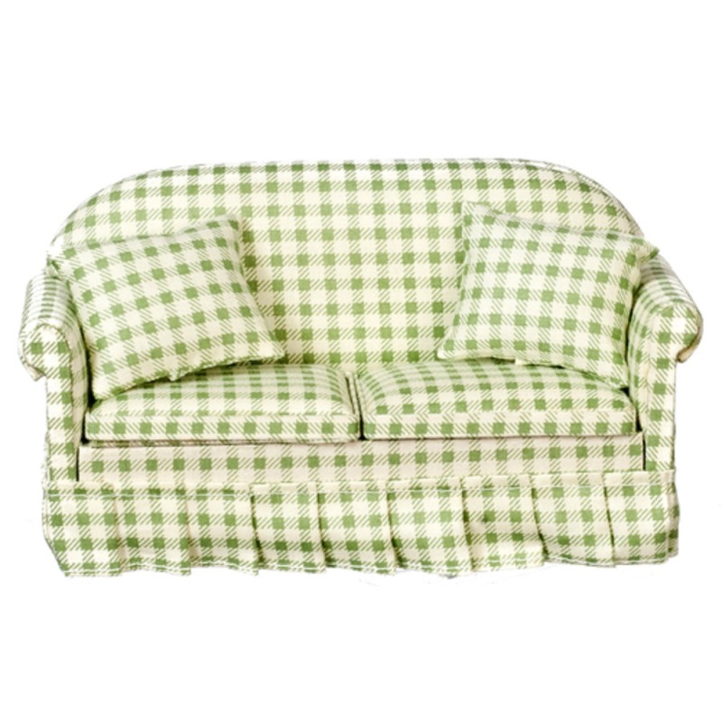 Dolls House Green Gingham Check Sofa Miniature Living Room Furniture Dolls House Green Gingham Check Sofa Miniature Living Room Furniture