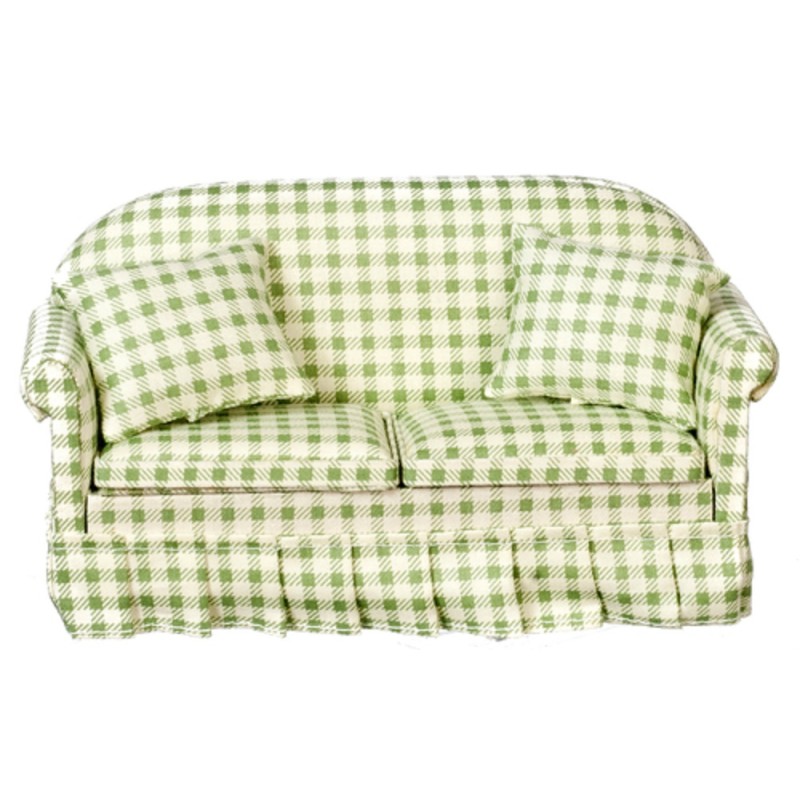 Dolls House Green Gingham Check Sofa Miniature Living Room Furniture