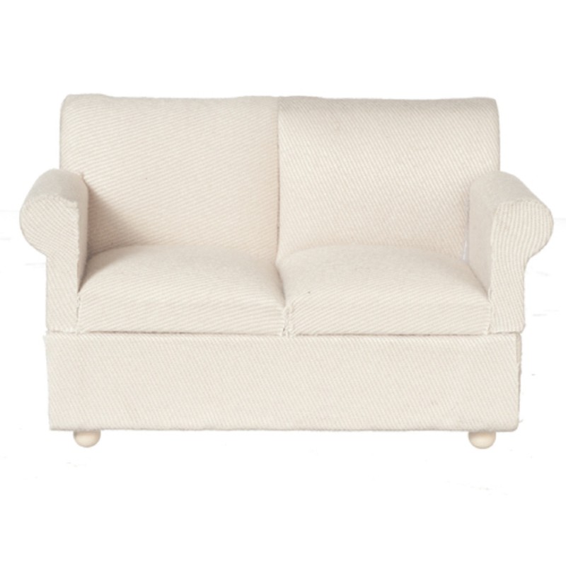 Dolls House Hessian Classic Modern Sofa 2 Seater Cream Living Room Furniture