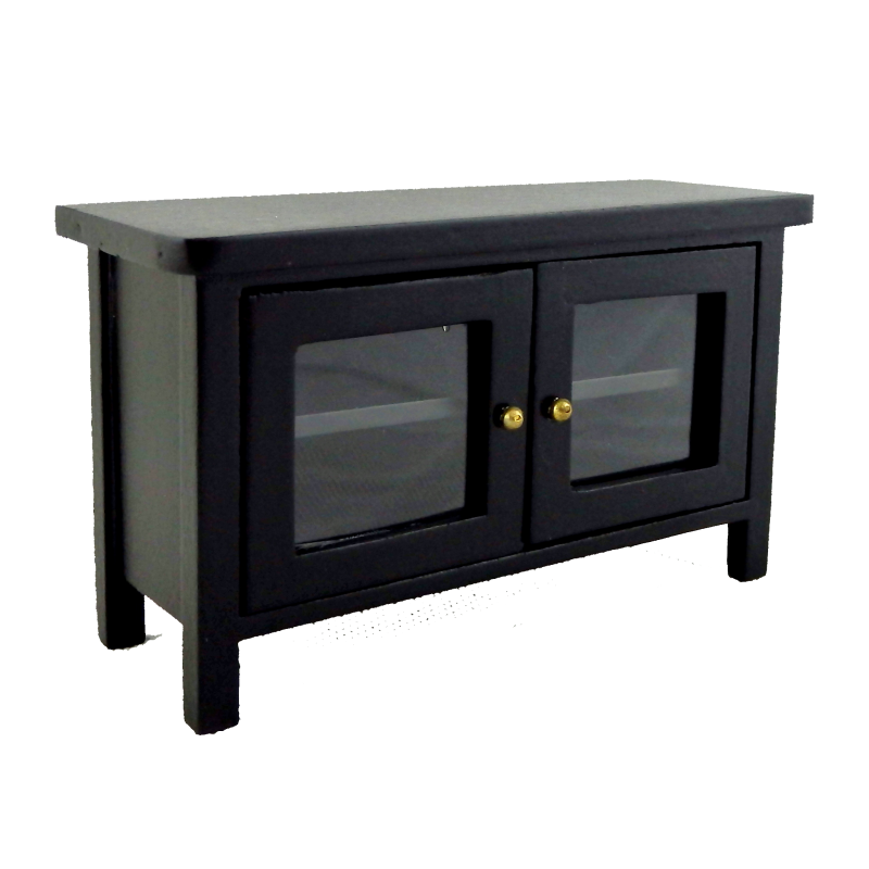 Dolls House Modern Black Low Cabinet TV Stand Miniature Living Room Furniture 