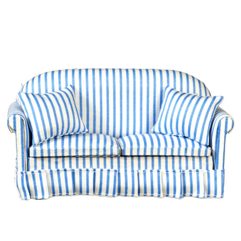 Dolls House Modern Blue & White Striped Sofa Living Room Furniture