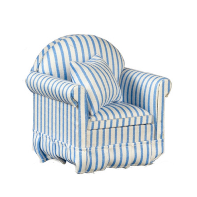 Dolls House Modern Blue & White Striped Armchair Miniature Furniture