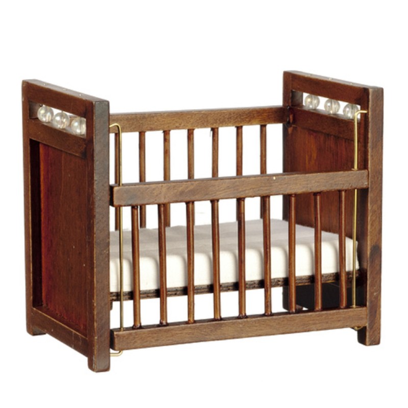 Dolls House Dark Oak Cot Crib Miniature 1:12 Scale Nursery Baby Furniture