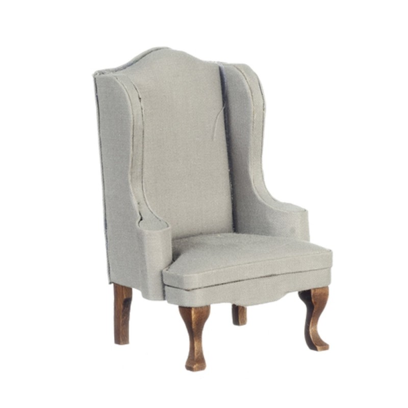 Dolls House Grey & Walnut Wing Armchair Miniature Gray Living Room Furniture