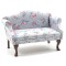 Dolls House Walnut & Grey Floral Queen Ann Sofa Gray Living Room Furniture