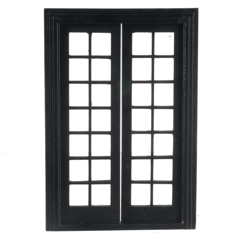 Dolls House Black Double French Doors Builders DIY Timber Merchants 1:12 Scale