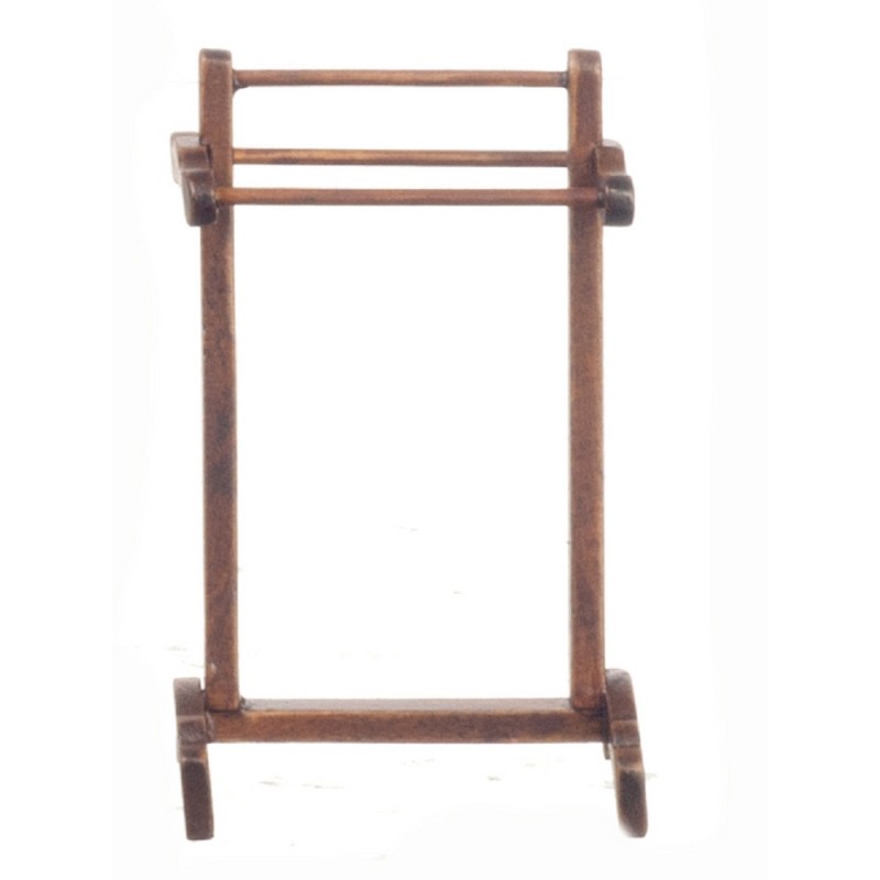 Dolls House Walnut Towel Rail Rack Miniature Bathroom Furniture Wooden 1:12