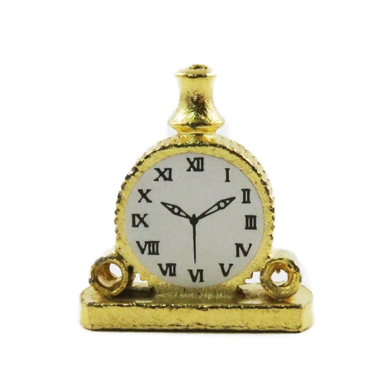 Dolls House Gold Double Scroll Mantle Clock Miniature 1:12 Ornament Accessory