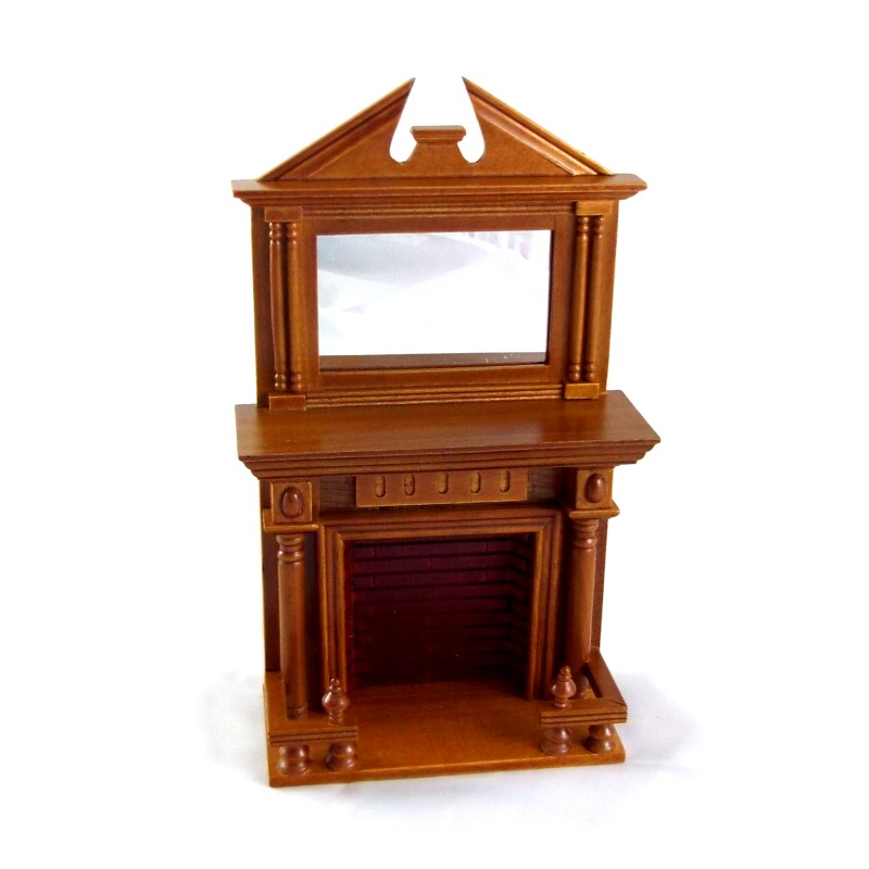 Dolls House Miniature 1:12 Furniture Wooden Walnut Fireplace with Mantle Mirror