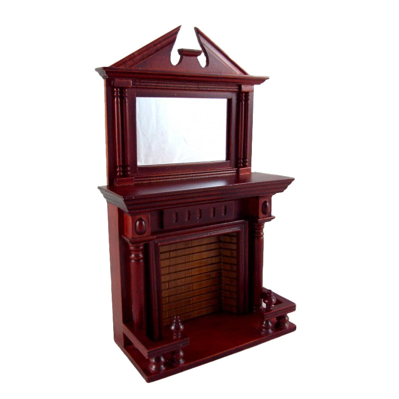 Dolls House Mahogany Fireplace with Mantle Mirror Miniature Wooden Furniture