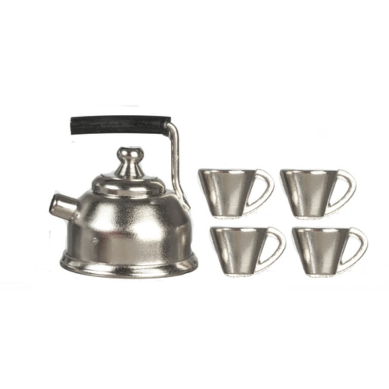 Dolls House Chrome Kettle & Mug Cup Set Miniature Kitchen Accessory 1:12 Scale