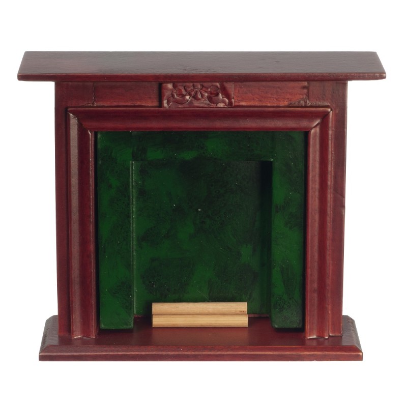 Dolls House Mahogany Hunter Green Fireplace w Logs 1:12 Miniature Furniture