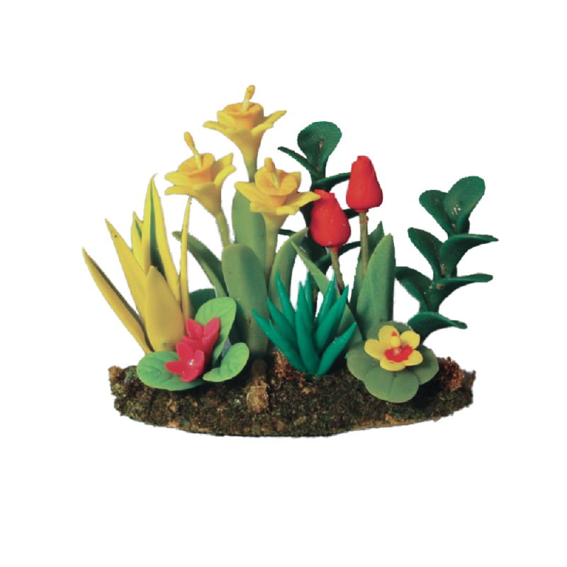 Dolls House Daffodil & Tulip Flowers in Grass Ground Miniature Garden Accessory