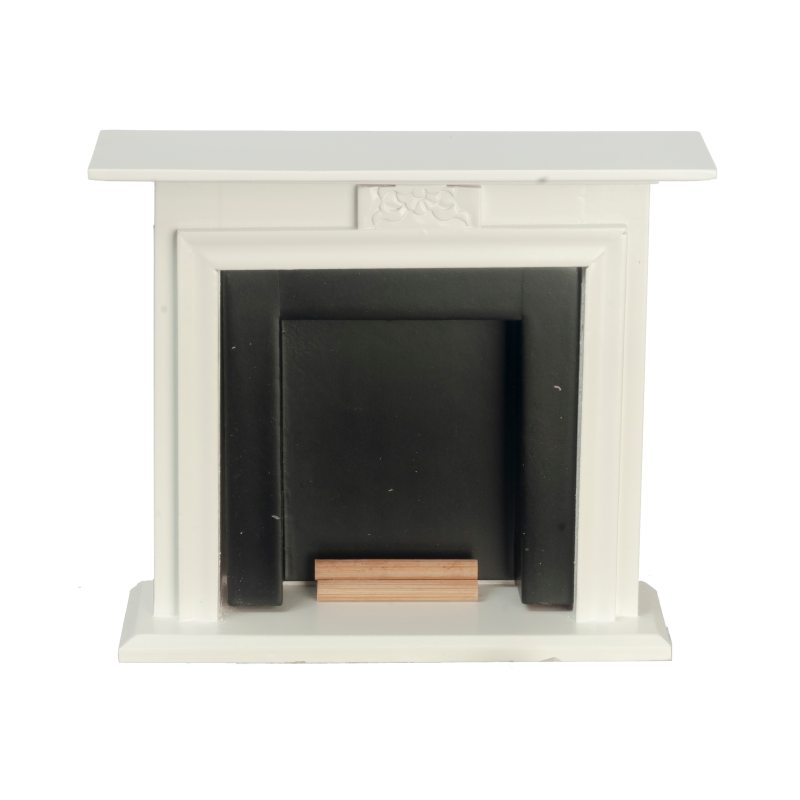 Dolls House White & Black Fireplace with Logs Miniature Furniture 1:12 Scale