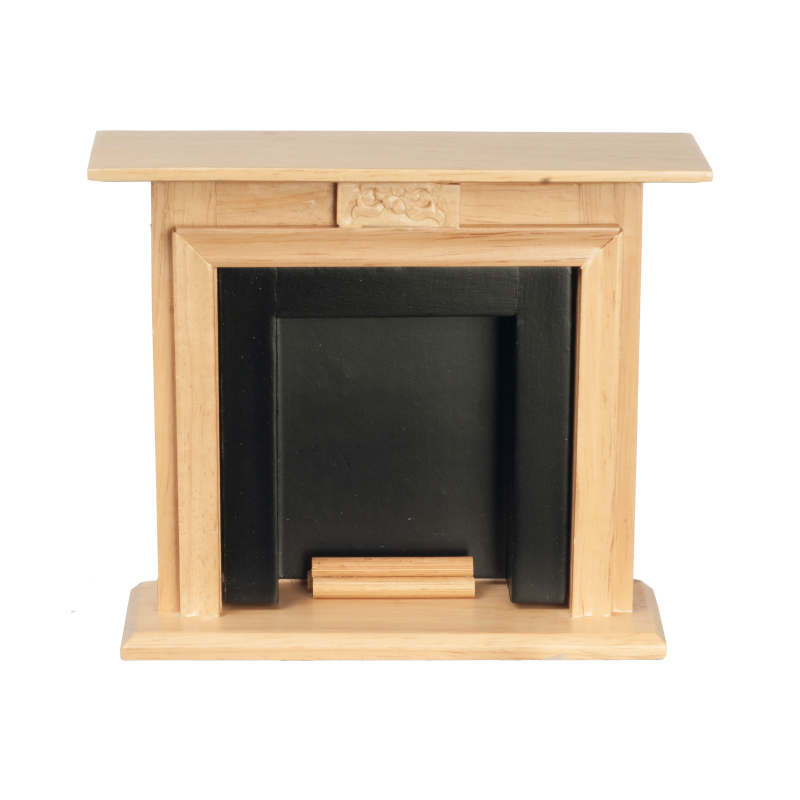 Dolls House Oak & Black Fireplace with Logs Miniature Furniture 1:12 Scale