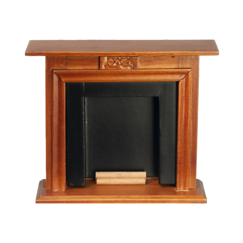 Dolls House Walnut & Black Fireplace with Logs Miniature Furniture 1:12 Scale