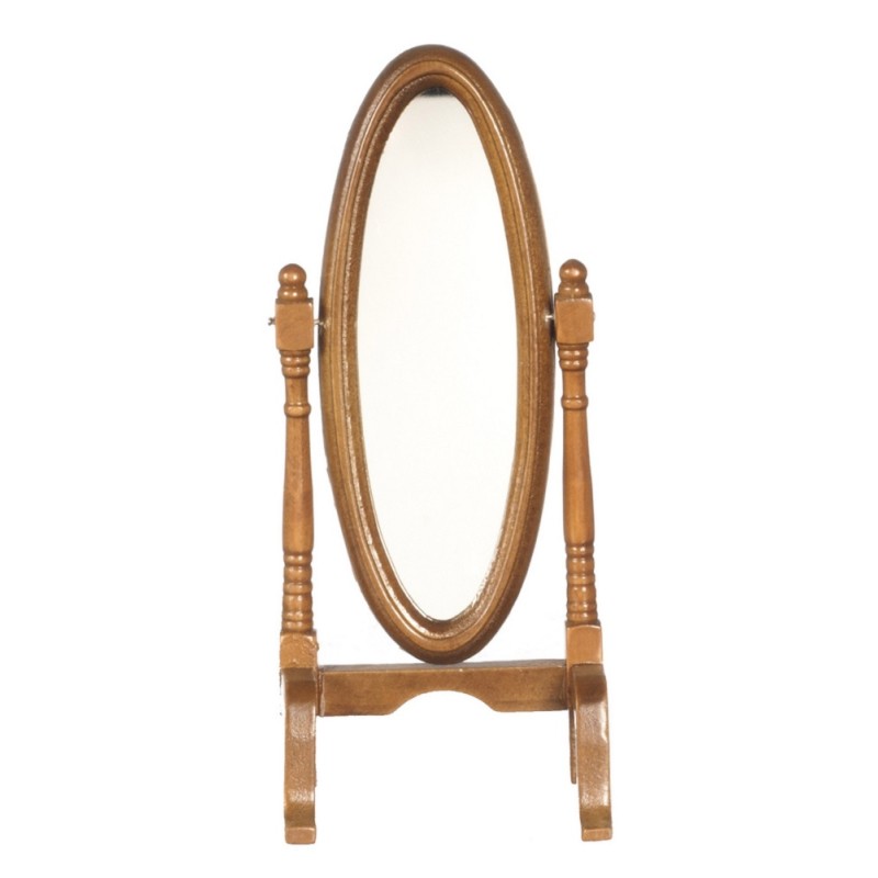 Dolls House Walnut Wood Cheval Dressing Mirror Miniature Bedroom Furniture