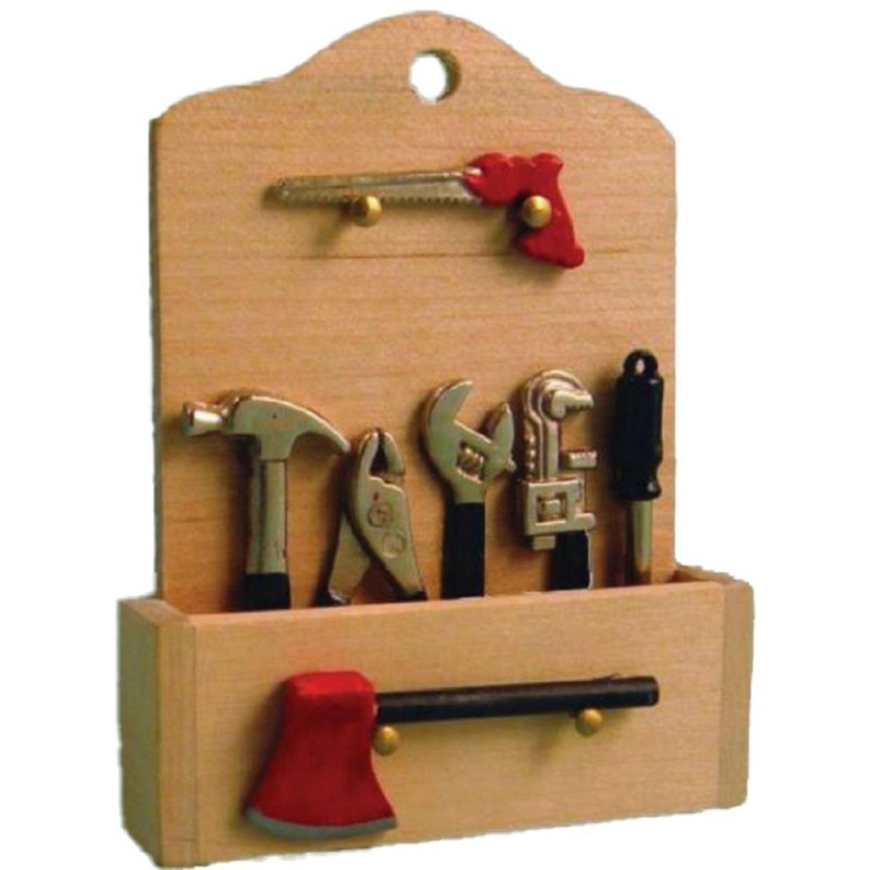 Dolls House Wooden Hanging Tool Set Bare Wood Miniature Garden Shed Accessory