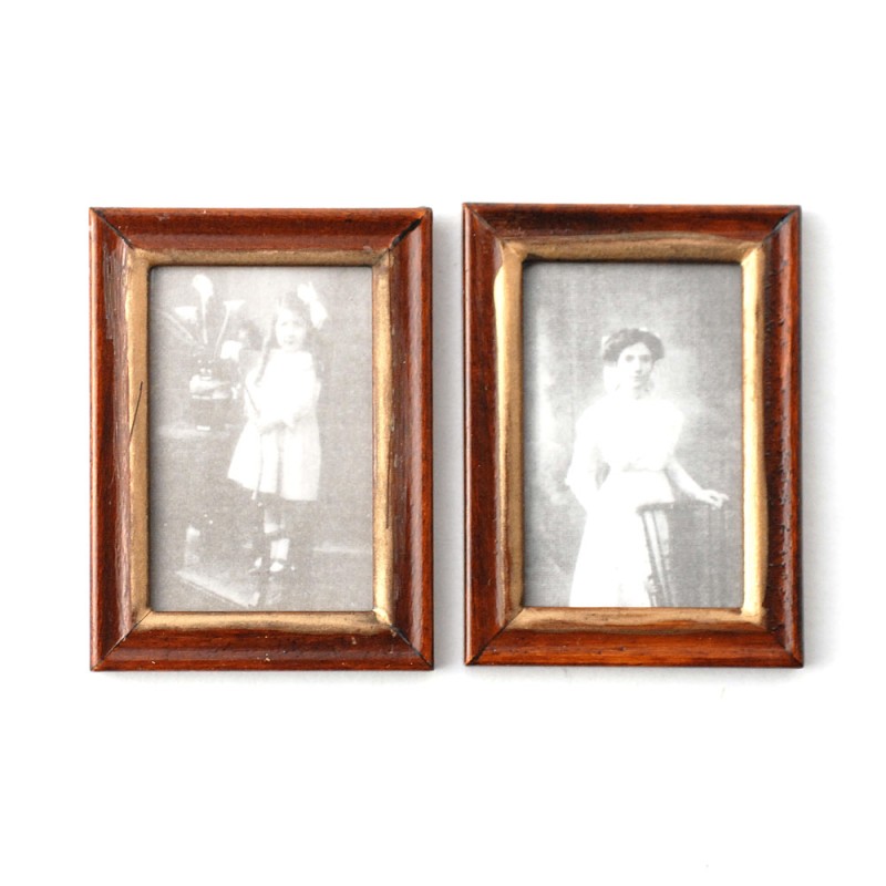 Dolls House 2 Victorian Pictures Paintings in Wooden Frames Miniature Accessory