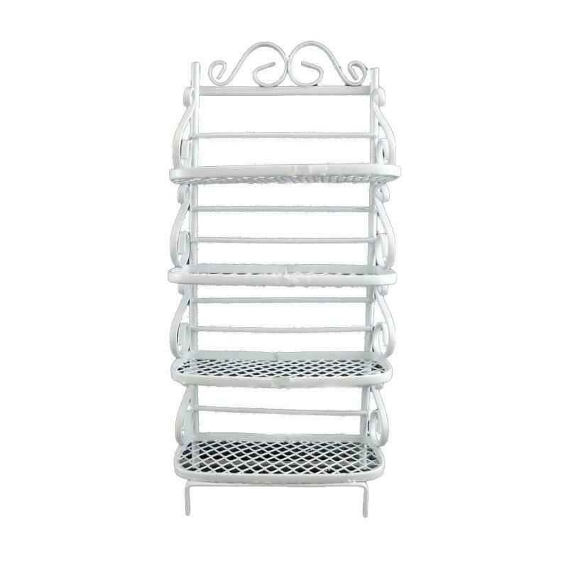 Dolls House White Wire Wrought Iron Bakers Rack Shelf Unit Miniature Furniture