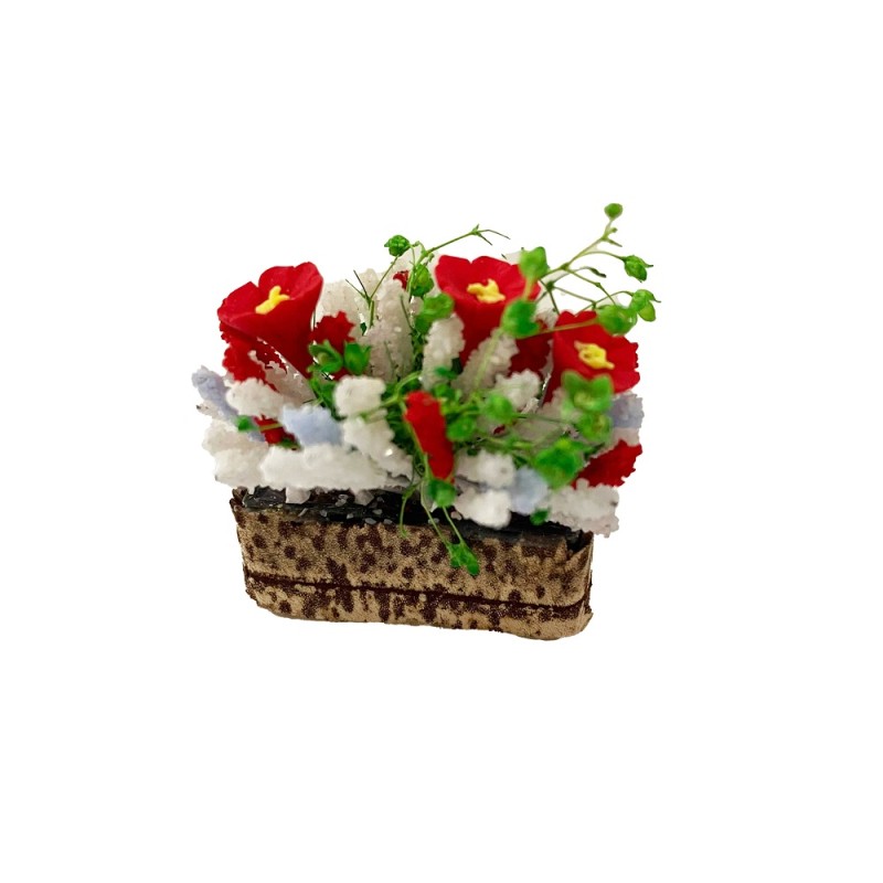 Dolls House Red and White Flowers in Trough Pot Miniature 1:12 Garden Accessory