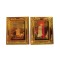 Dolls House 2 Child and Pet Pictures in Shiny Gold Frames Miniature Accessory