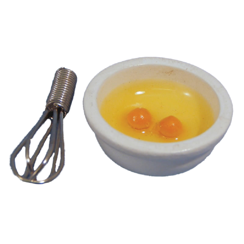 Dolls House Cracked Eggs in Bowl & Whisk Miniature 1:12  Kitchen Accessory 