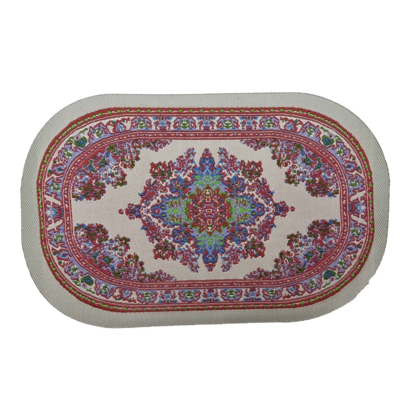 Dolls House Small Oval Turkish Carpet No Fringe Miniature Beige Pink Woven Rug