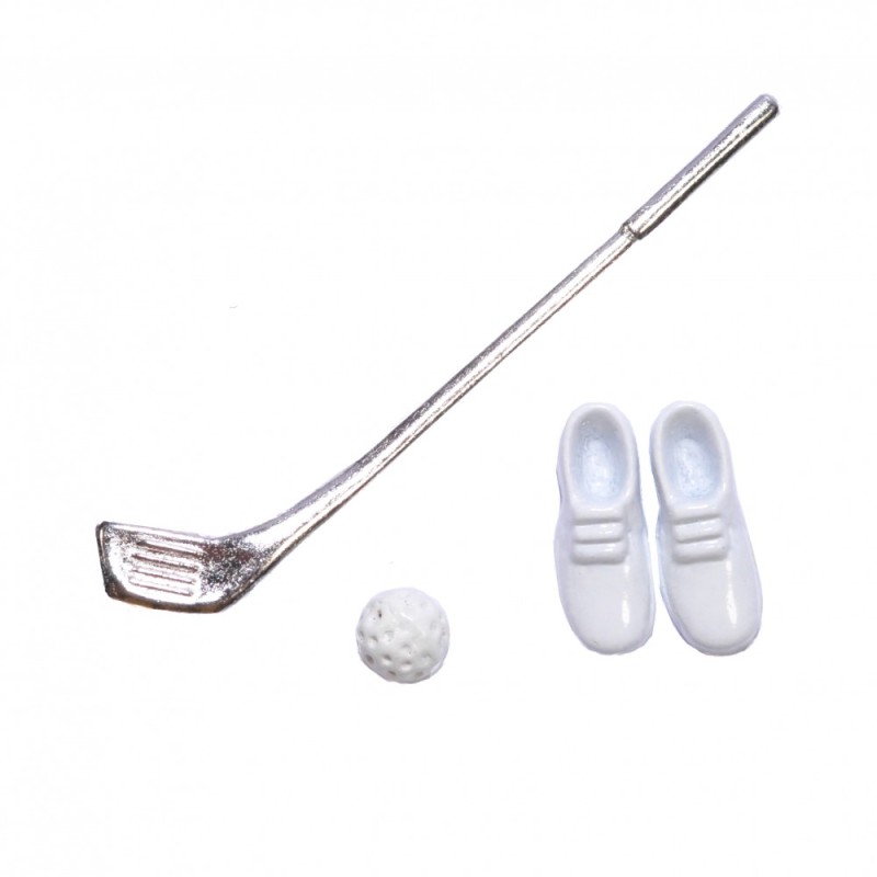 Dolls House Golf Club Ball & Shoes Miniature 1:12 Scale Game Set Accessory