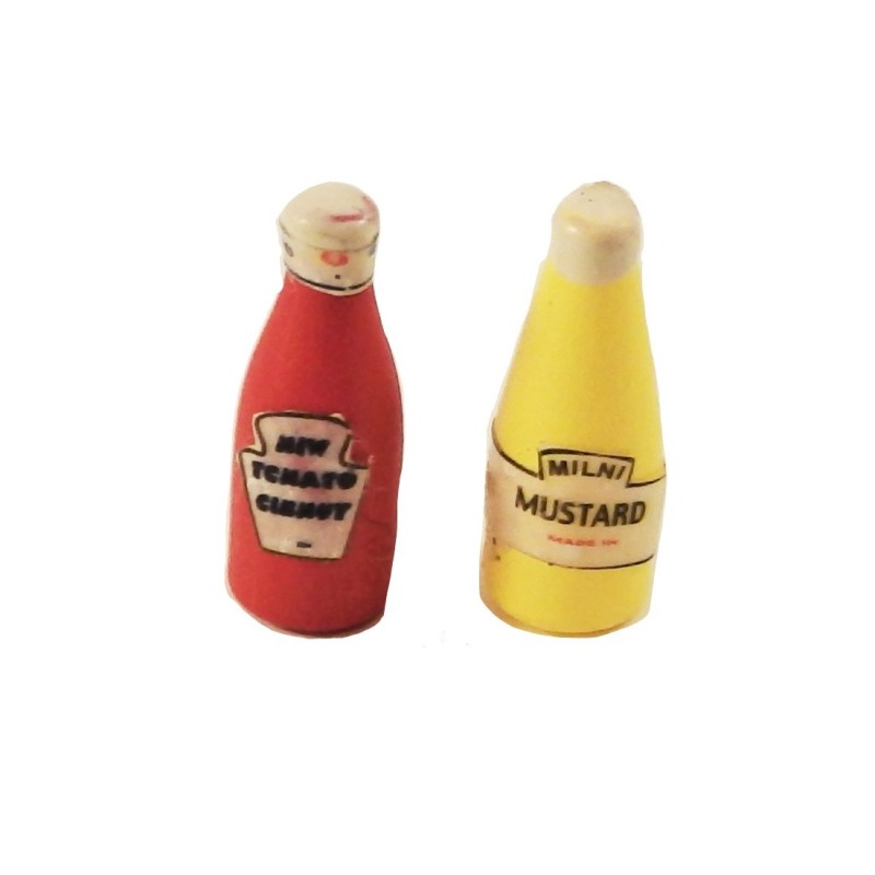 Dolls House Tomato Ketchup & Mustard Bottles Kitchen Cafe Accessory