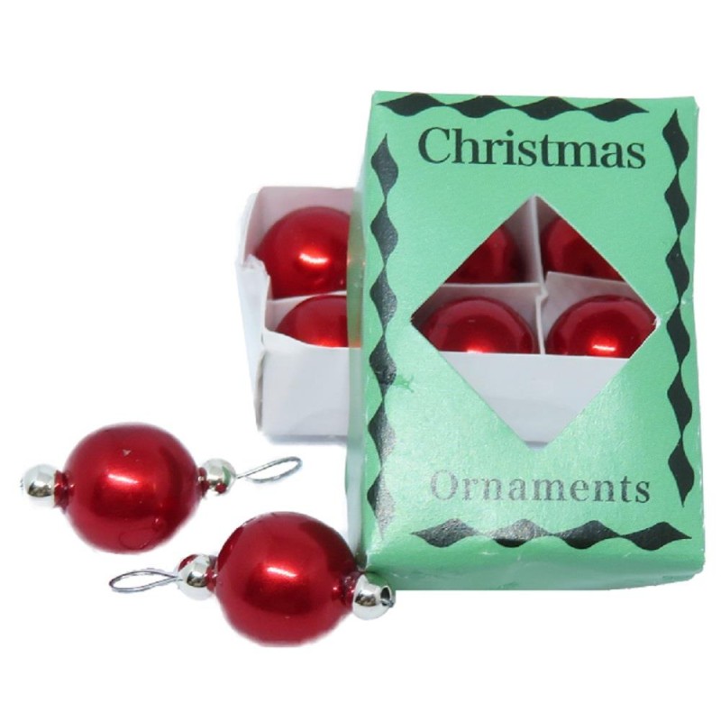 Dolls House 8 Red Baubles with Box Miniature Christmas Tree Ornaments Decorations