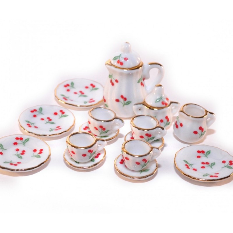 Dolls House Cherry Tea Coffee Pot & Mugs Set Miniature Kitchen Dining Accessory