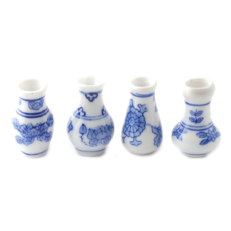  Dolls House 4 Delft Vases Decorative Miniature Ornament Accessory