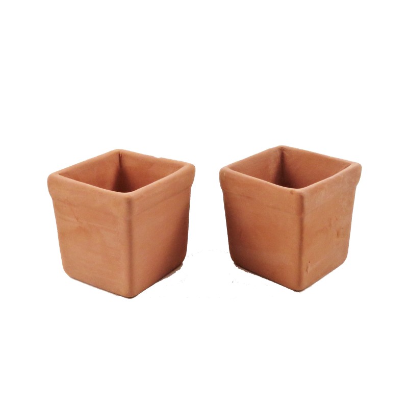 Dolls House 2 Large Square Clay Terracotta Tree Plant Pots 1:12 Garden Accessory