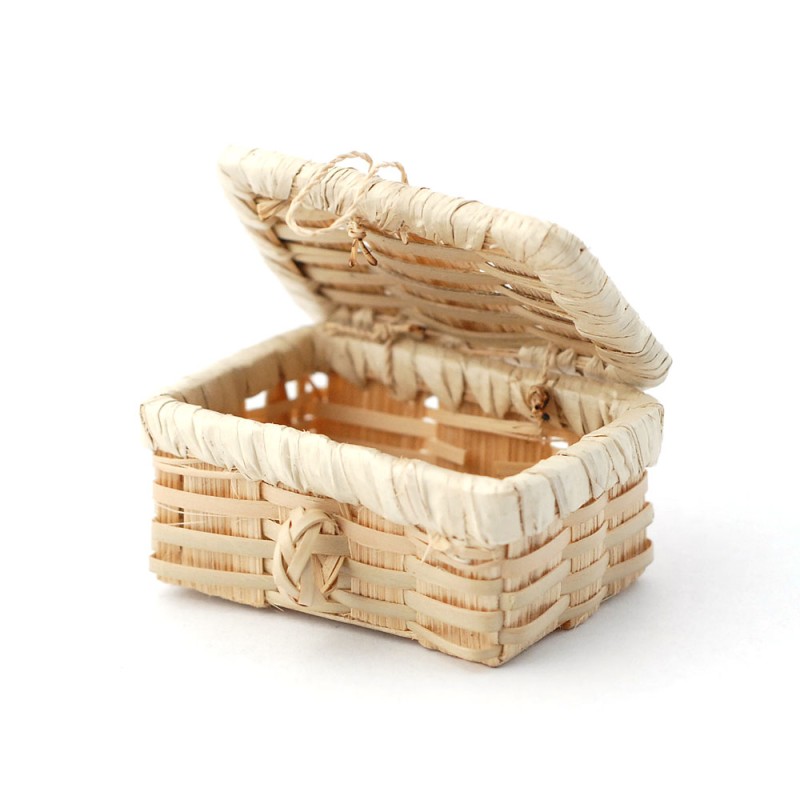 Dolls House Large Wicker Linen Hamper Blanket Chest Ottoman Bedroom Accessory