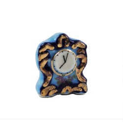Dolls House Blue Gold Mantle Clock Ceramic 1:12 Scale Accessory