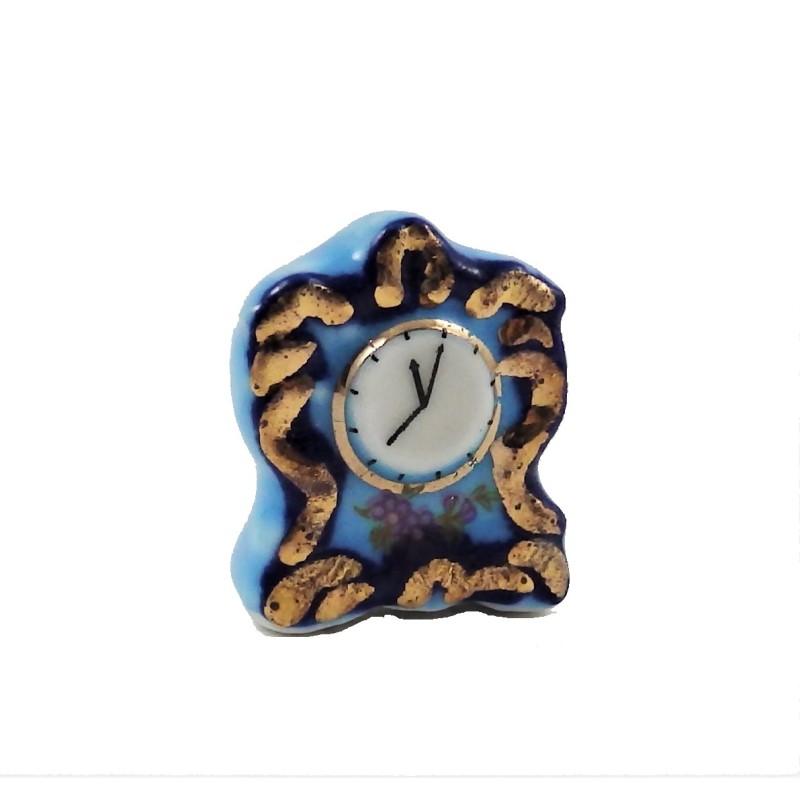 Dolls House Blue Gold Mantle Clock Ceramic 1:12 Scale Accessory