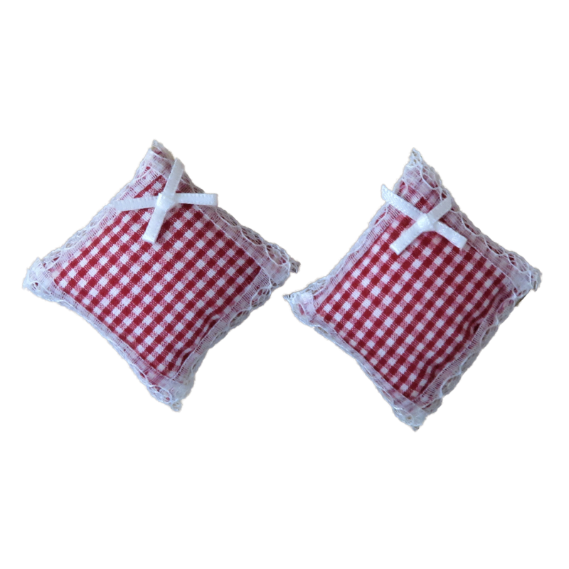 Dolls House Lace Trimmed Red Gingham Cushions Miniature 1:12 Scale Accessory 