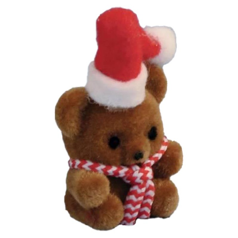 Dolls House Brown Flock Christmas Teddy Bear Miniature Toy Nursery Accessory