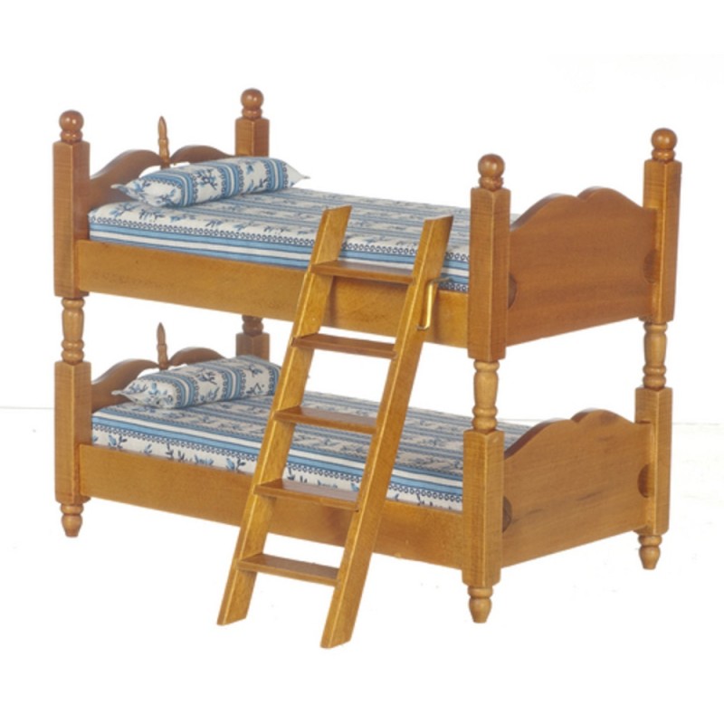 Dolls House Walnut Wooden Bunk Beds Miniature 1:12 Bunkbeds Bedroom Furniture