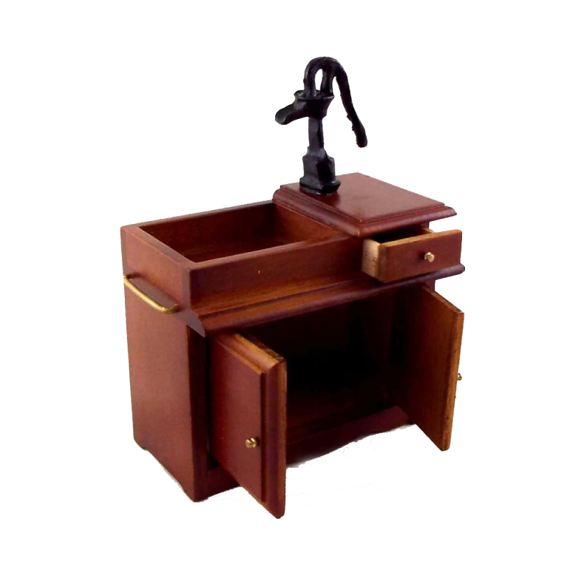 Dolls House Walnut Victorian Wet Sink Unit with  Hand Pump Kitchen Furniture 
