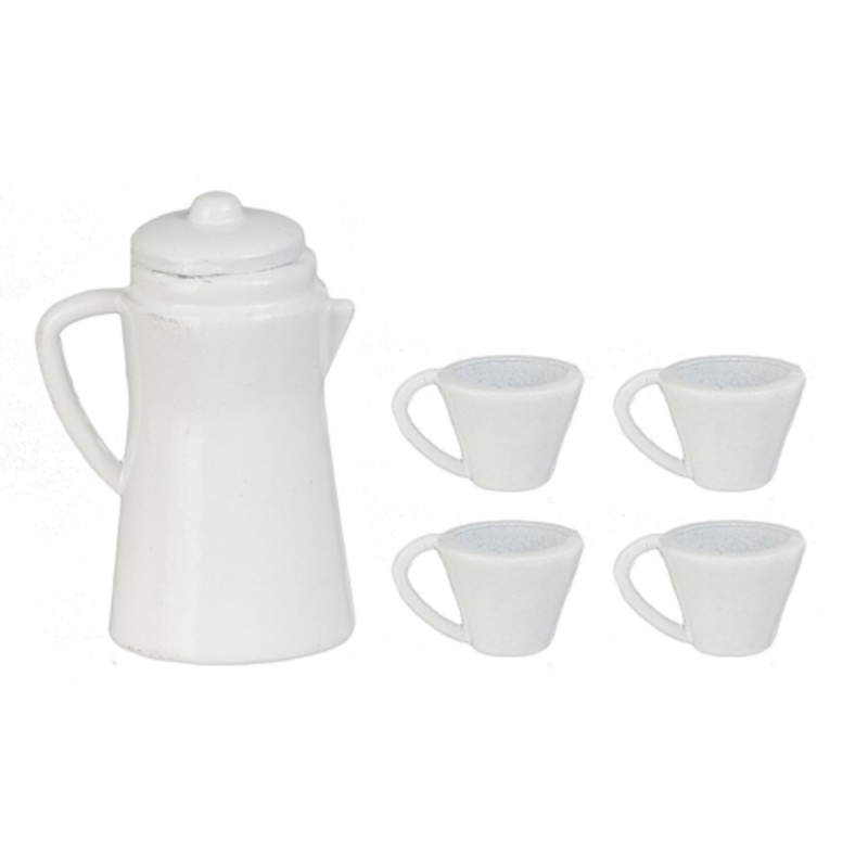 Dolls House White Coffee Pot & Mugs Miniature Kitchen Accessory