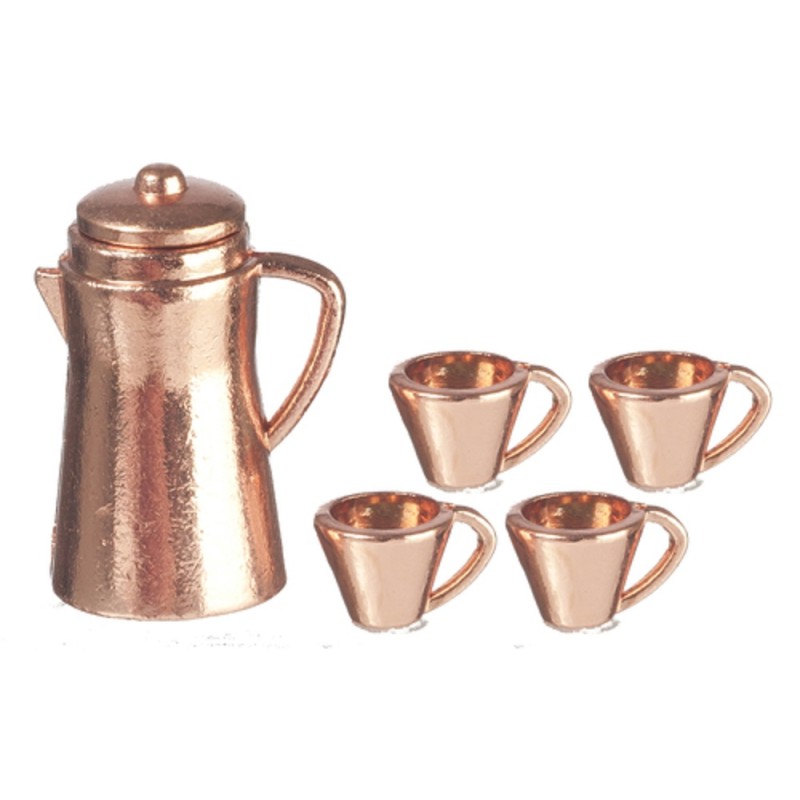 Dolls House Copper Coffee Pot & Mugs Miniature Kitchen Accessory